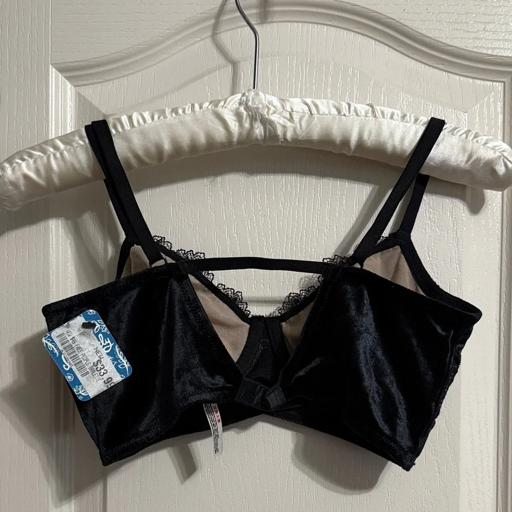 Intimately Free People Aurora Black Velvet Longline Underwire Bra Boho Festival